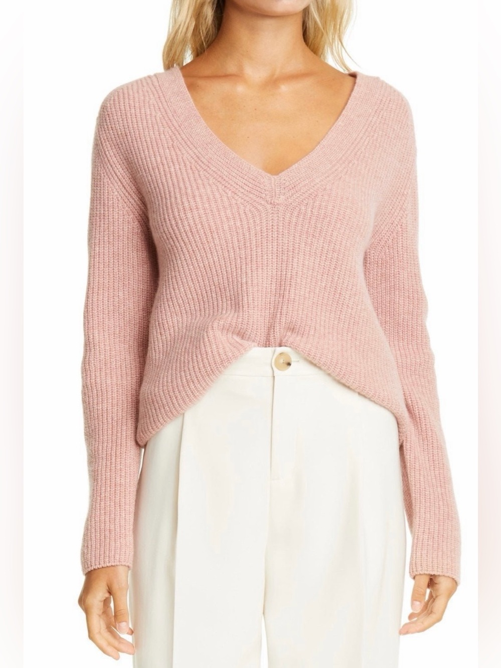 Vince Cashmere Pink V-Neck Sweater Women NWT